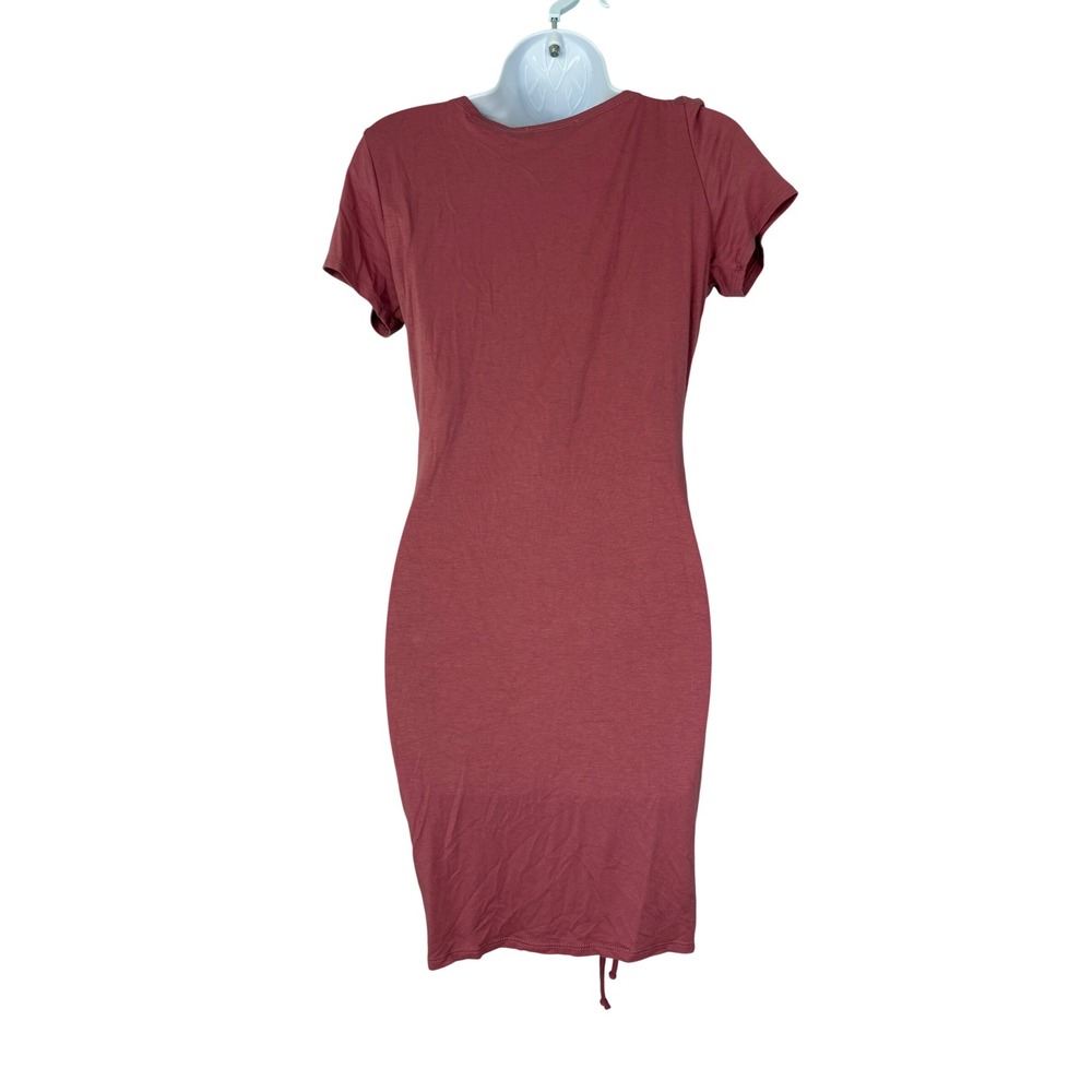 CBRAND Dusty Pink Ruched Asymmetrical Mini Dress Medium Bodycon Festival Boho - Picture 2 of 9